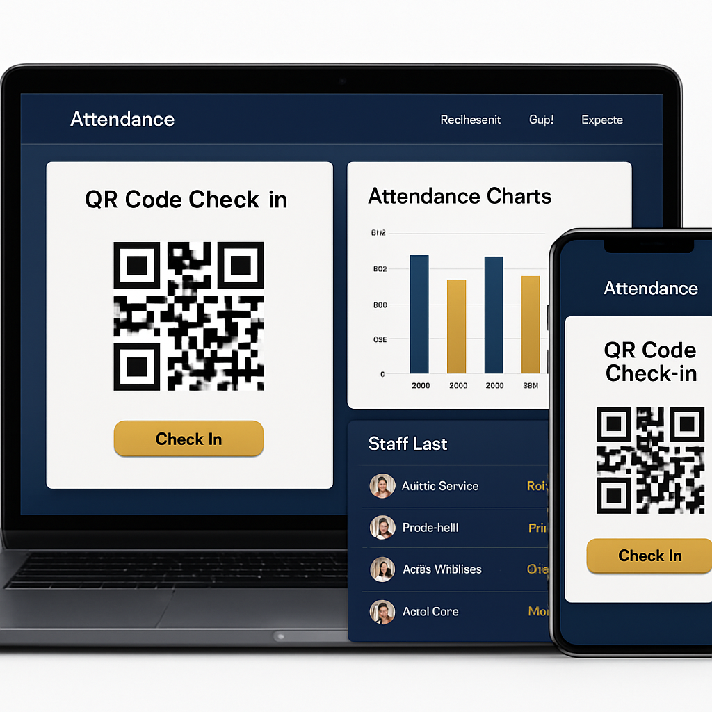 AttendFlow dashboard showing QR check-in and attendance analytics